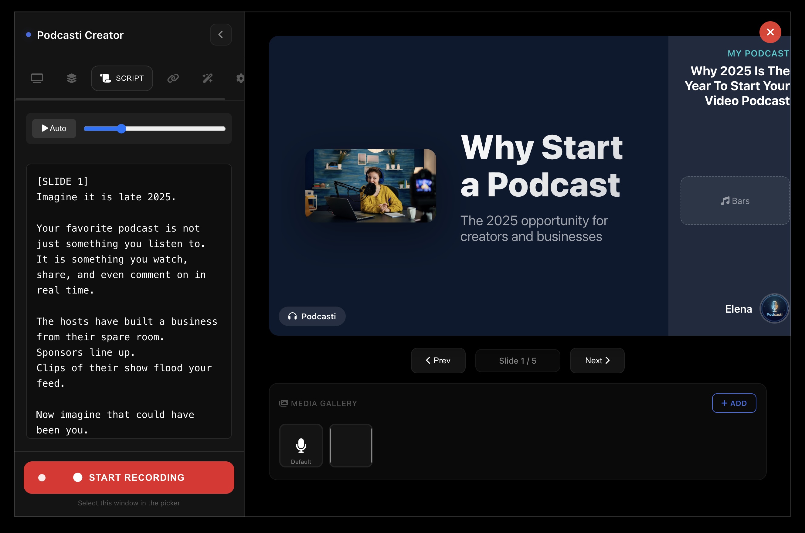 Podcasti Control Center - Recording Interface